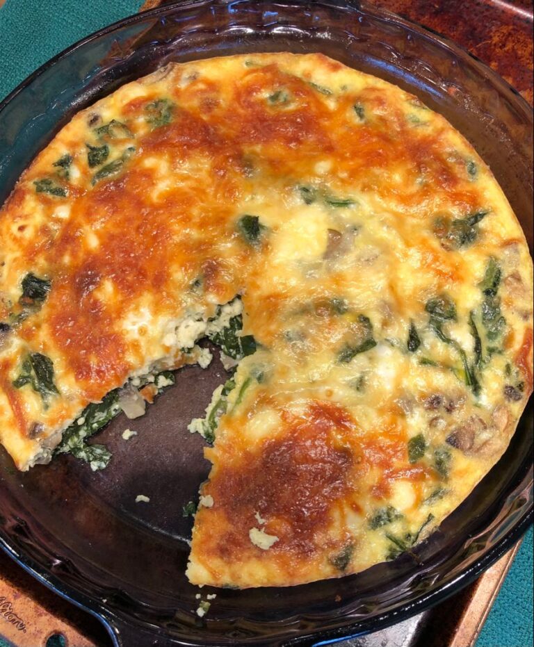 “Savor the Harmony: Spinach Mushroom Feta Crustless Quiche Perfection!”