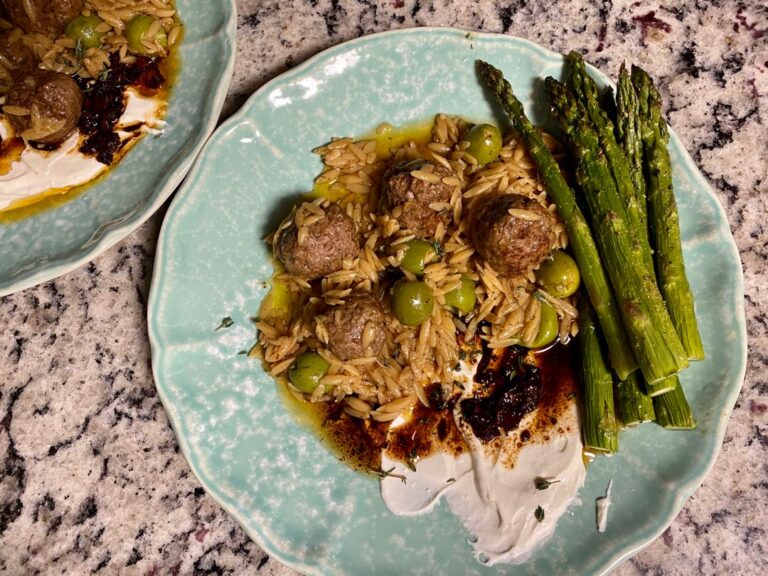 Mediterranean Magic: One Skillet Greek Meatballs and Lemon Butter Orzo with Whipped Feta