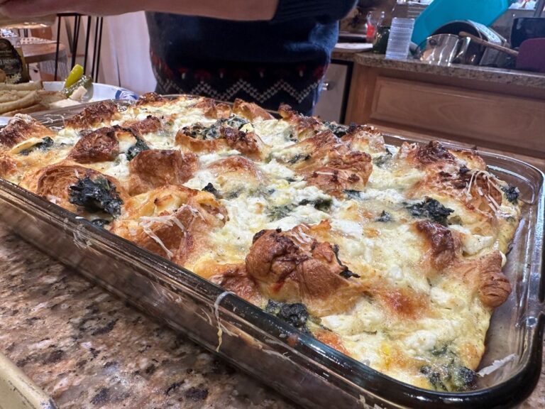 Indulge in Luxury: Croissant Strata with Spinach, Feta, and Gruyere