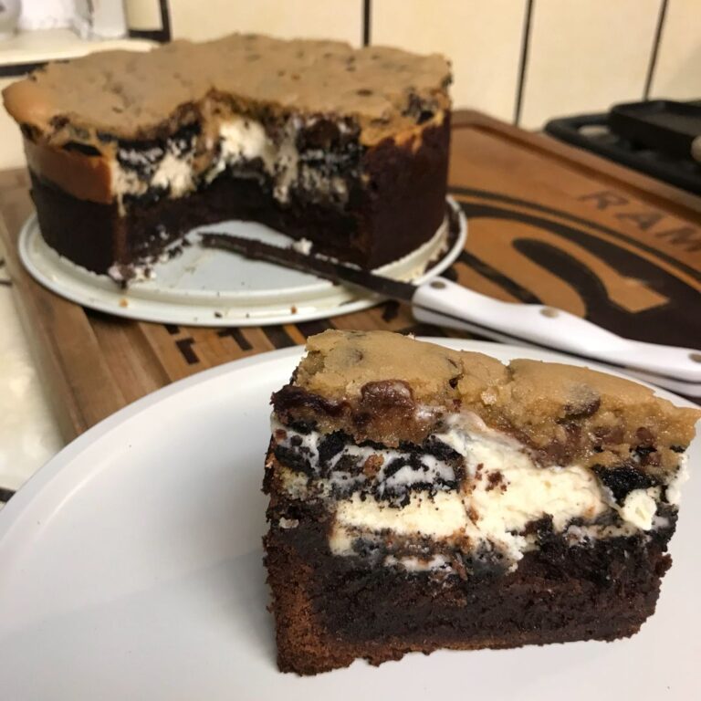 Decadent Layered Cookie Brownie Cheesecake Extravaganza