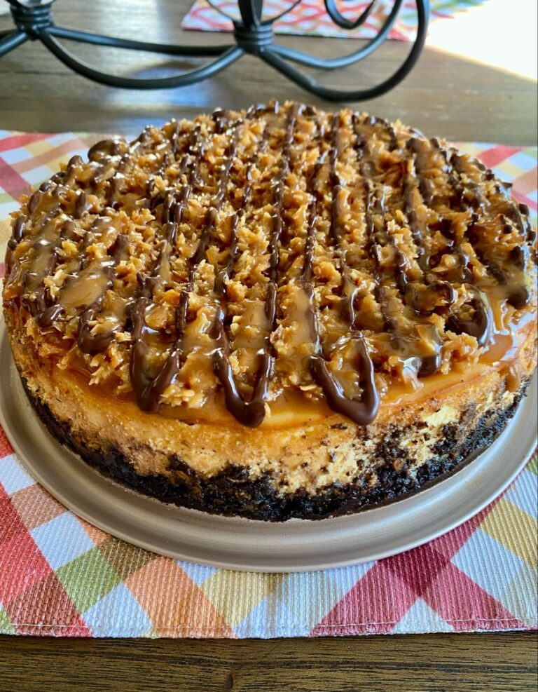 Decadent Samoa Cheesecake: A Sweet Symphony of Coconut, Caramel, and Chocolate